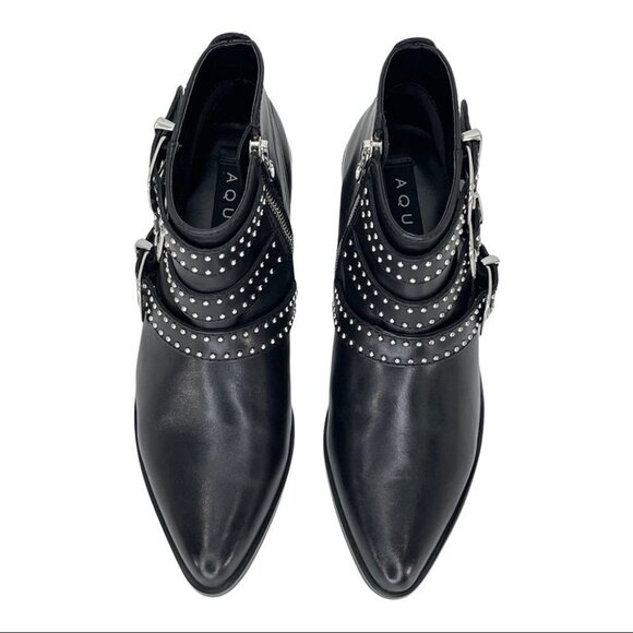 Aqua Blane Black Leather Womens Ankle Boots Size 7.5M - Picture 5 of 12